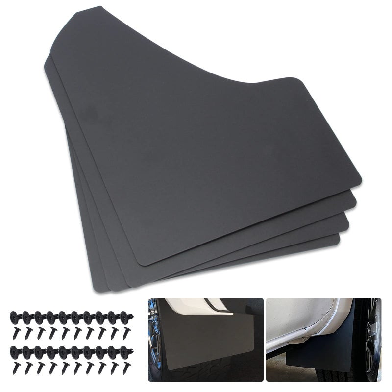 SUNPIE Car Mud Flaps Universal Fit Black Splash Guards (4 Pack) with 20 Pieces 6mm Fastener Rivet Clips - Image 1